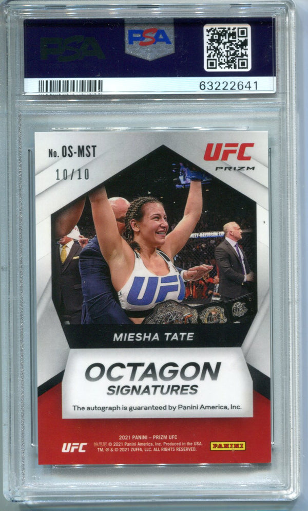 Miesha Tate 2021 Panini Prizm UFC Gold Auto #OSMST PSA NM 7 Card