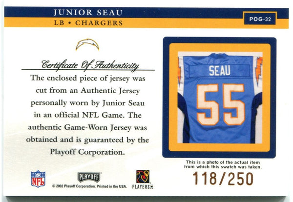 Junior Seau 2002 Playoff Game Worn Jersey Card