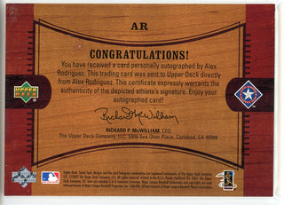 Alex Rodriguez Autographed 2002 Upper Deck Sweet Spot Signatures Card #AR