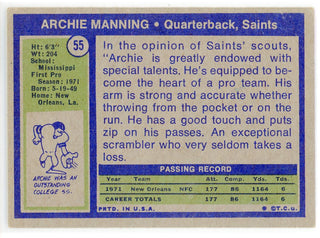 Archie Manning 1972 Topps Card #55