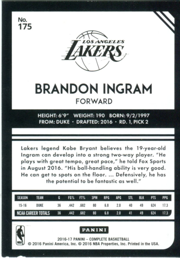 Brandon Ingram 2016 Complete Rookie Card