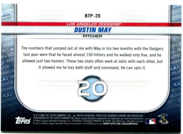 Dustin May Bowman Chrome 2020 Top Prospects Rookie Card