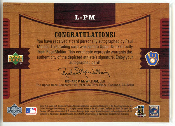 Paul Molitor Autographed 2002 Upper Deck Sweet Spot Signatures Card #L-PM