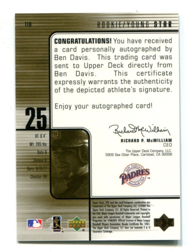 Ben Davis 2000 Upper Deck SPx Rookie/Young Star #110 Card 879/1500