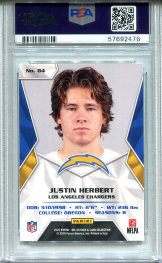 Justin Herbert 2020 Panini Sticker Cards #84 PSA NM-MT 8 Card