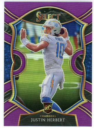 Justin Herbert 2020 Panini Select Concourse Purple Prizm Rookie Card #44