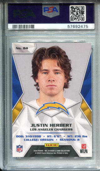 JUSTIN HERBERT 2020 Panini Select Silver Prizm RC #144 Card PSA Gem Mint 10  - Game Day Legends