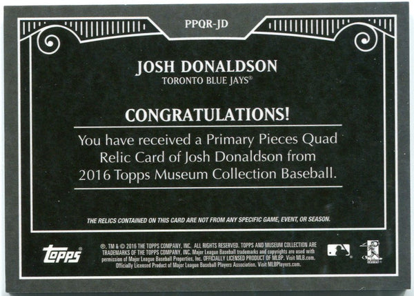 Josh Donaldson Topps Primary Pieces Jersey Card 02/99 2016