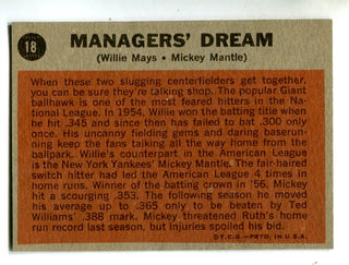 Mickey Mantle/ Willie Mays Topps 1962 Managers Dream #18 Card