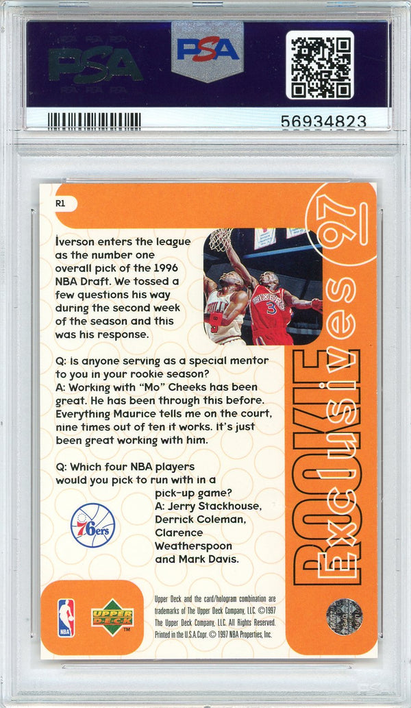 Allen Iverson 1996 Upper Deck Rookie Exclusives Card #R1 (PSA)