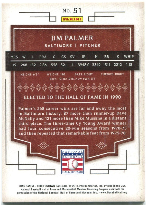 Jim Palmer Panini Cooperstown 5/5 2015