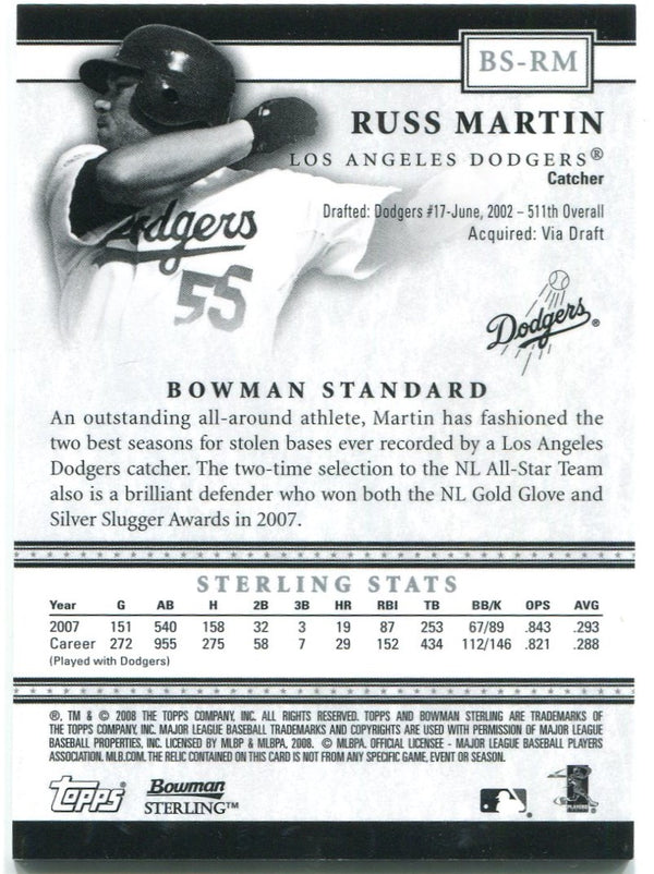 Russel Martin Bowman Sterling Game Used Bat Card