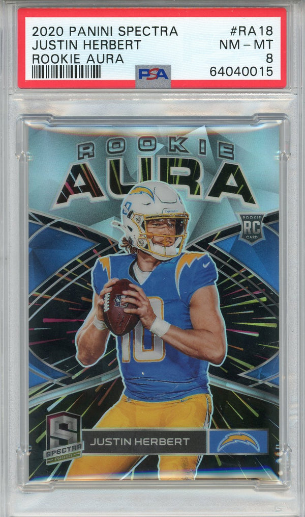 Justin Herbert 2020 Panini Spectra Rookie Aura Card #RA18 (PSA NM-MT 8)