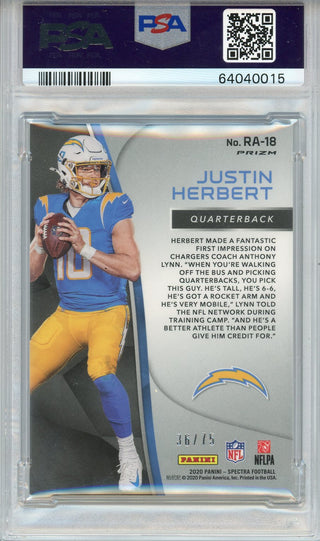 Justin Herbert 2020 Panini Spectra Rookie Aura Card #RA18 (PSA NM-MT 8)