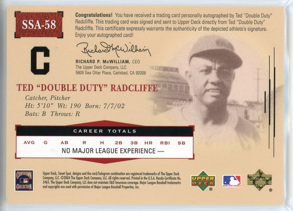 Ted Double Duty Radcliffe Autographed 2004 Upper Deck Sweet Spot Classic Signatures Card #SSA-58