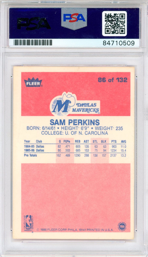 Sam Perkins Autographed 1986 Fleer Card #86 (PSA)