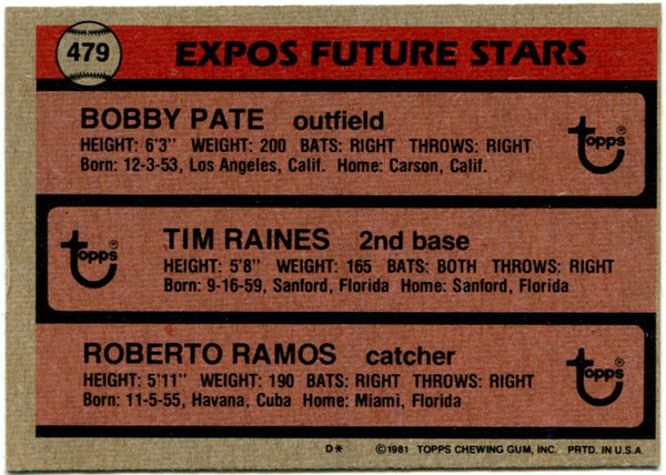 Tim Raines Autographed 1981 Topps Card