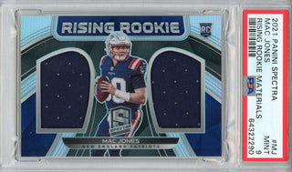 Mac Jones 2021 Panini Spectra Rising Rookie Materials Silver Prizm Card #MJ (PSA Mint 9)