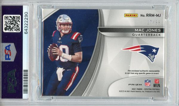 Mac Jones 2021 Panini Spectra Rising Rookie Materials Silver Prizm Card #MJ (PSA Mint 9)