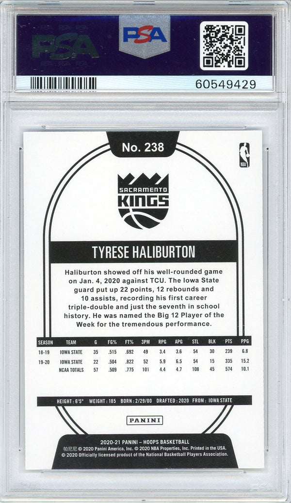 Tyrese Haliburton 2020 Panini Hoops Rookie Card #238 (PSA Gem Mint 10)