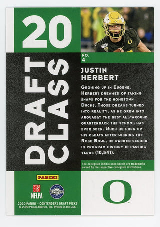 Justin Herbert 2020 Panini Contenders Draft Picks Draft Class #4 Card