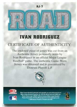 Ivan Rodriguez Road Florida Marlins Authentic Game Used Jersey Card Leaf #RJ-7