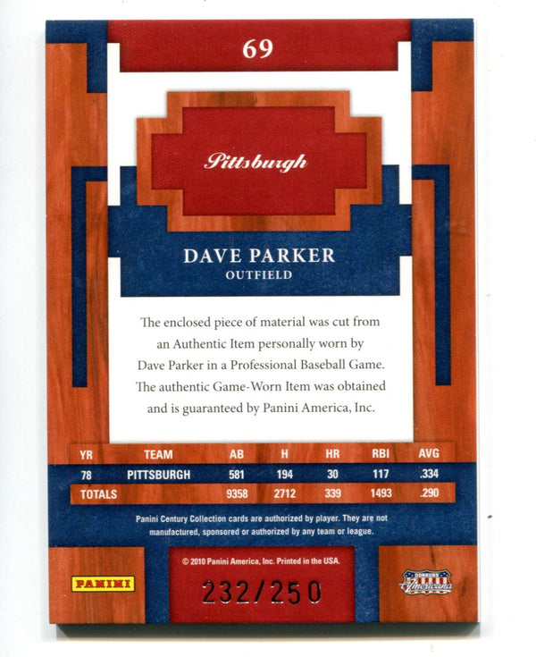 Dave Parker 2010 Panini Century Collection Jersey Card #69 232/250