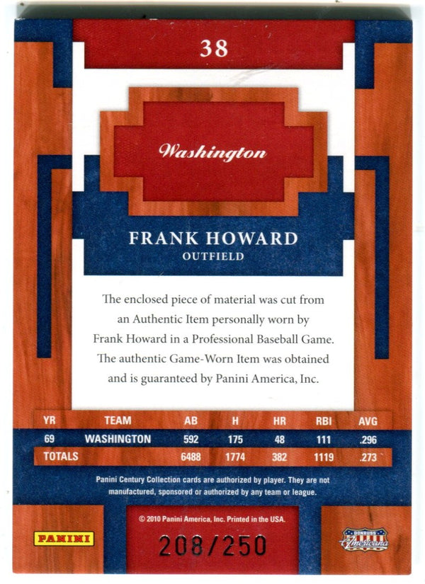 Frank Howard 2010 Panini Century Collection #38 Jersey Card 208/250