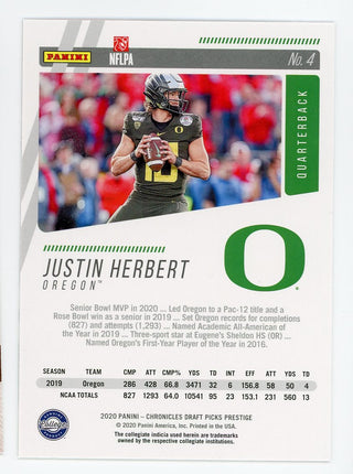 Justin Herbert 2020 Panini Prestige Chronicles Draft Picks #4 Card