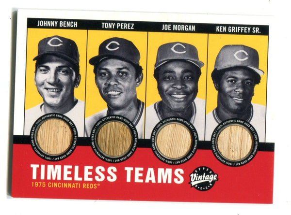 Bench/Perez/Morgan/Griffey Sr. 2001 Upper Deck Timeless Teams Bat Card /100