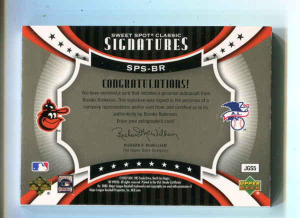 Brooks Robinson 2007 Upper Deck Sweet Spot Classic Autographed Card 154/175