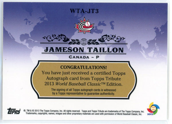 Jameson Taillon Autographed 2013 Topps Tribute WBC Card #WTA-JT3