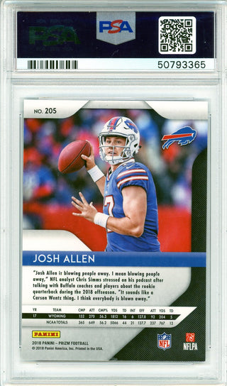 Josh Allen 2018 Panini Prizm Rookie Card #205 (PSA Mint 9)