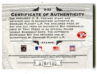 Tony Perez 2004 Donruss Playoff Century Collection #S22 Bat Card /100