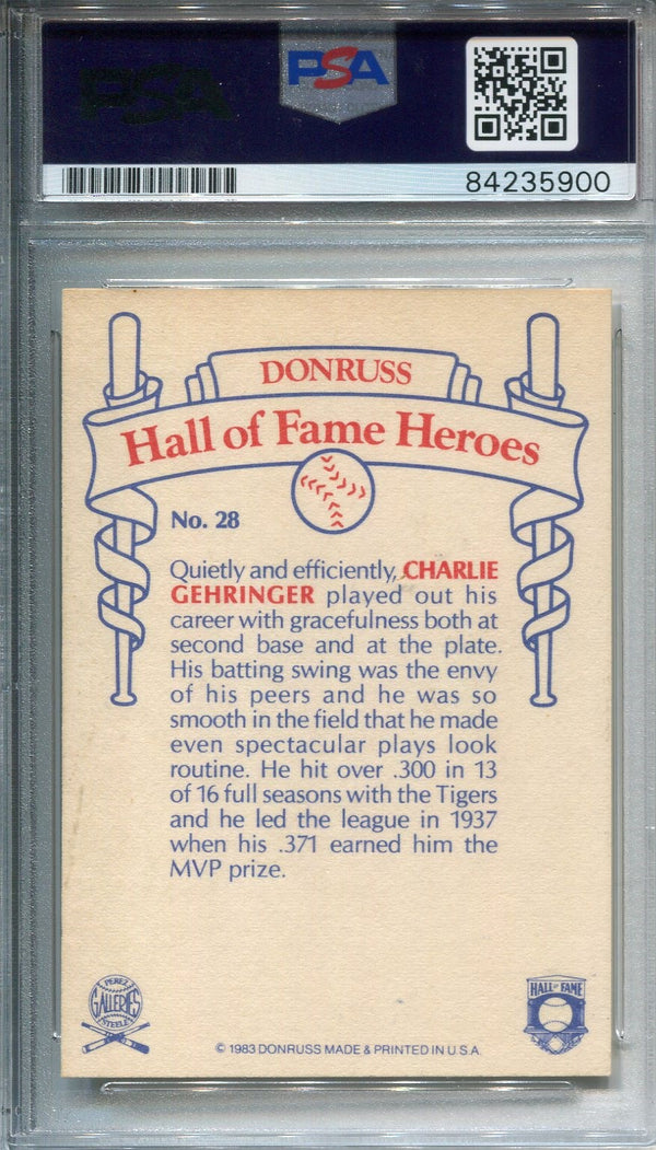 Charlie Gehringer Donruss Hall Of Fame Autographed Baseball Card (PSA)