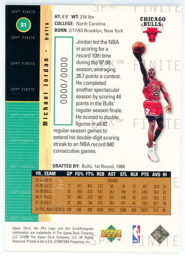 Michael Jordan 1998 Upper Deck SPx Sample Card #S1