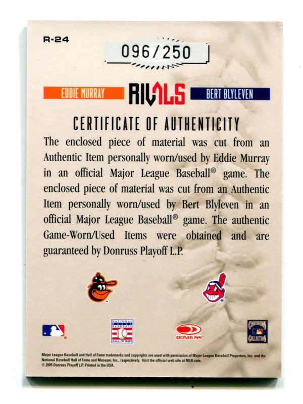 Eddie Murray/Bert Blyleven 2005 Donruss Playoff Leather & Lumber Card  96/250