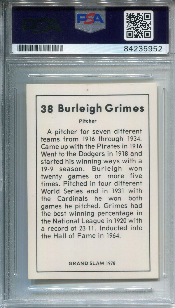 Burleigh Grimes Grand Slam 1978 Autographed Baseball Card (PSA)