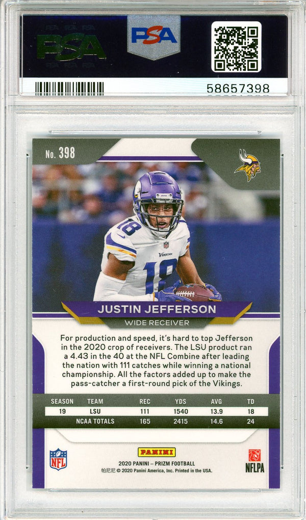 Justin Jefferson 2020 Panini Prizm Rookie Card #398 (PSA Mint 9)