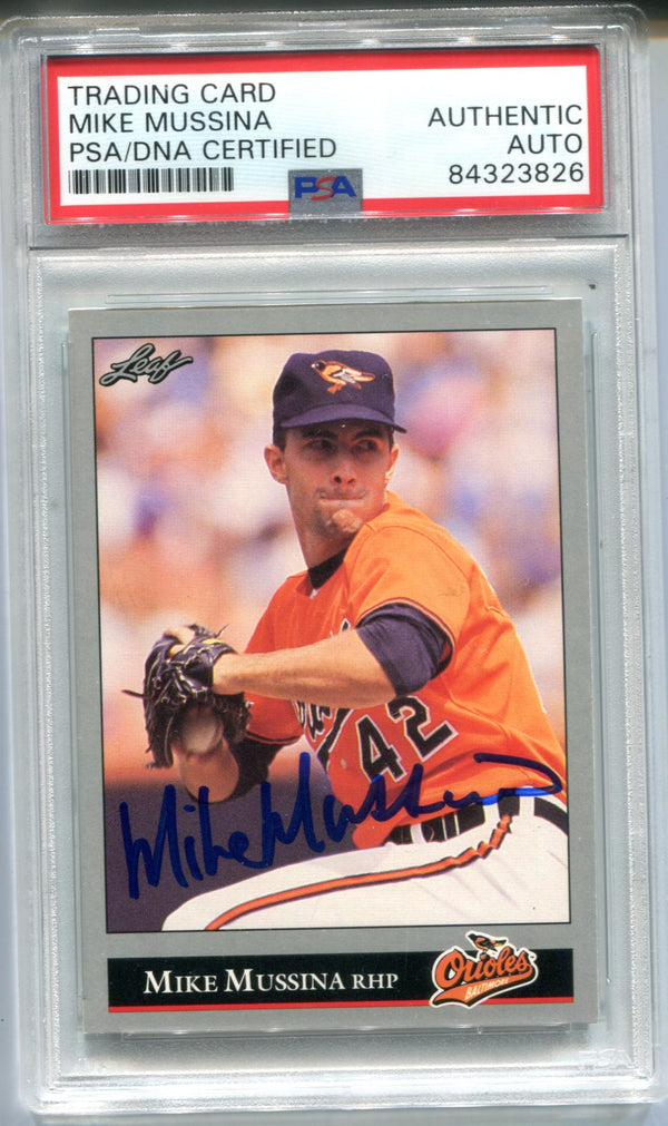 Mike Mussina 1992 Leaf #13 Autographed (PSA Auth) Card