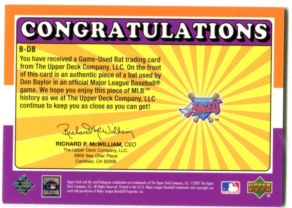 Don Baylor 2001 Upper Deck #BDB Jersey Card