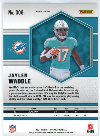 Jaylen Waddle 2021 Panini Mosaic Yellow Prizm Rookie Card #308