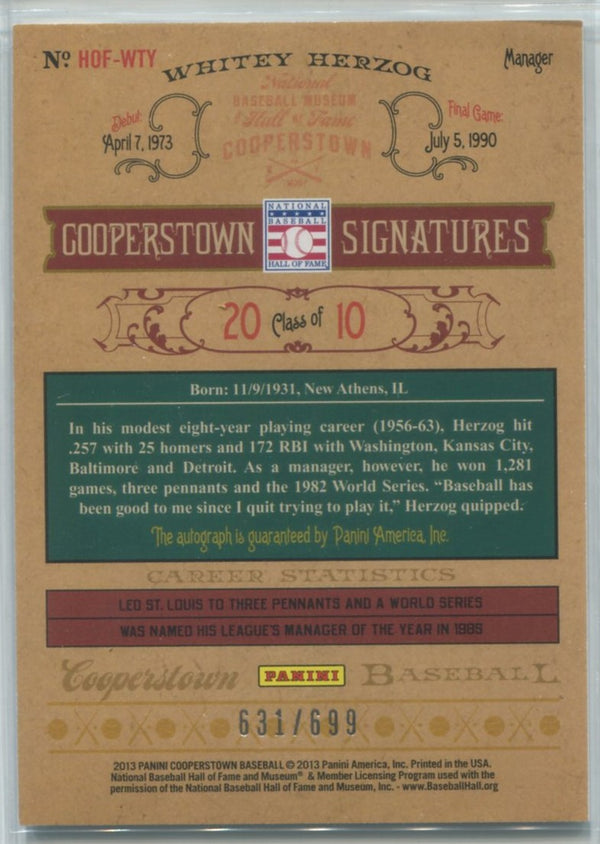 Whitey Herzog 2010 Panini Cooperstown Signatures #631