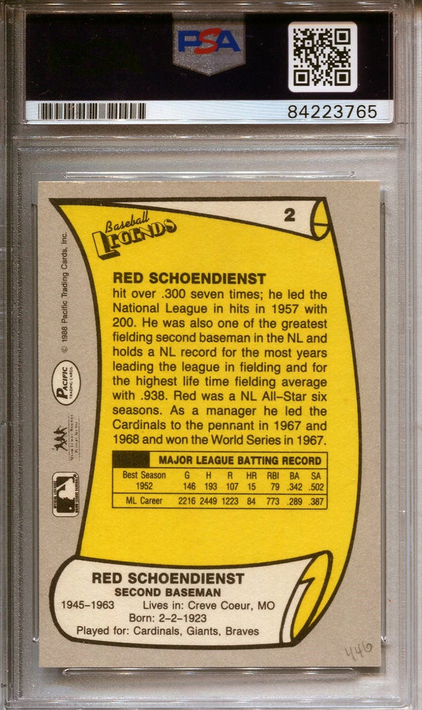 Red Schoendienst Cardinals Autographed Baseball Card (PSA)