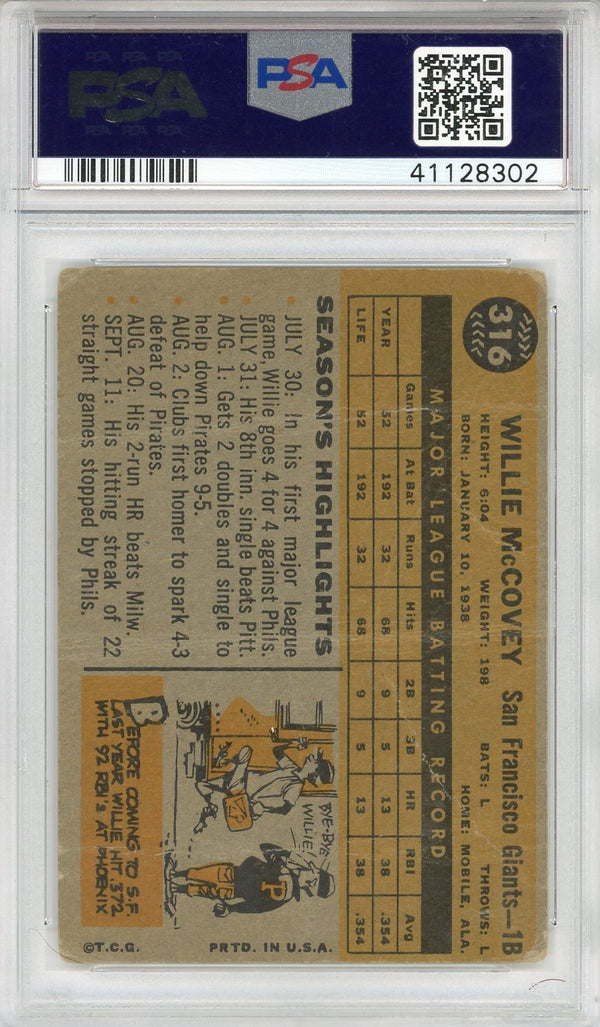 Willie McCovey Autographed 1960 Topps Card #316 (PSA)