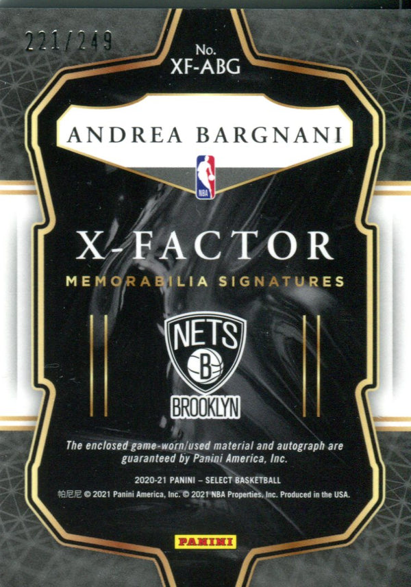 Andrea Bargnani 2020 Panini Select X Factor Autographed Game Used Jersey Card 221/249 #XF-ABG