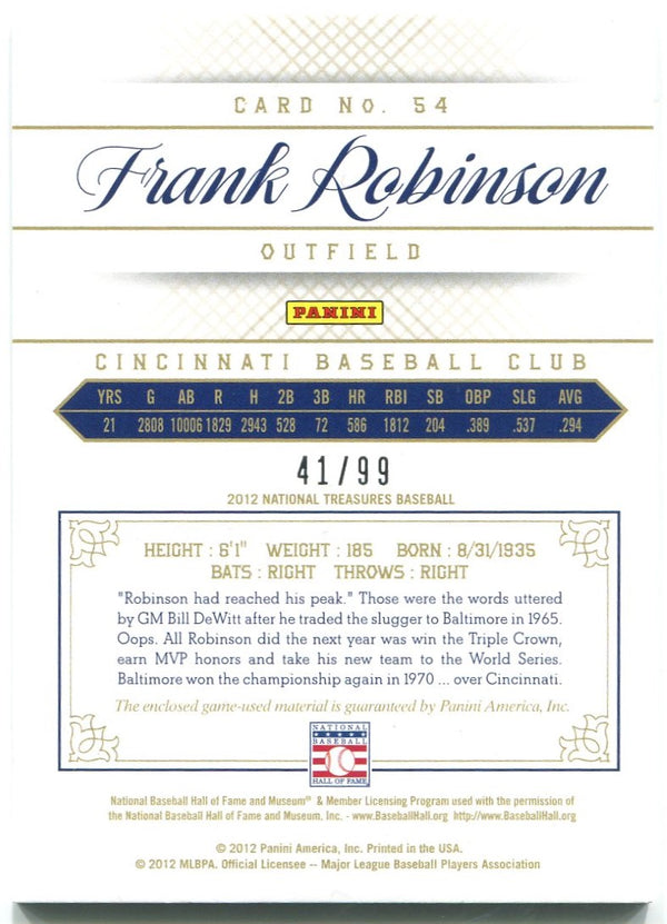 Frank Robinson National Treasures Bat Card 41/99