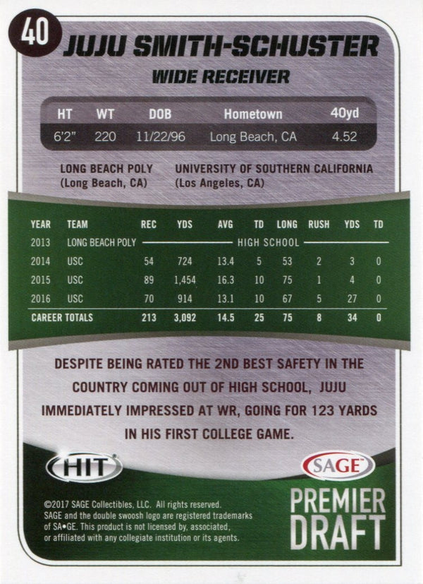 Juju Smith-Schuster 2018 Sage HIT Premier Draft Rookie Card
