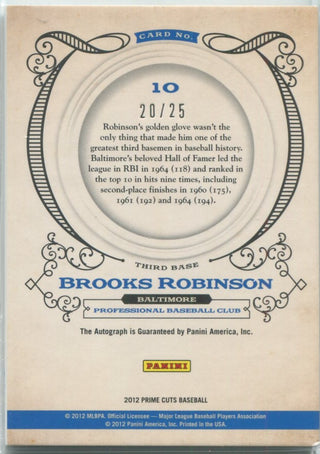 Brooks Robinson 2012 Panini Prime Cuts Autographed Baseball Card #20/25