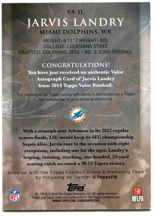 Jarvis Landry Topps Valor Rookie Autograph 2014 43/99